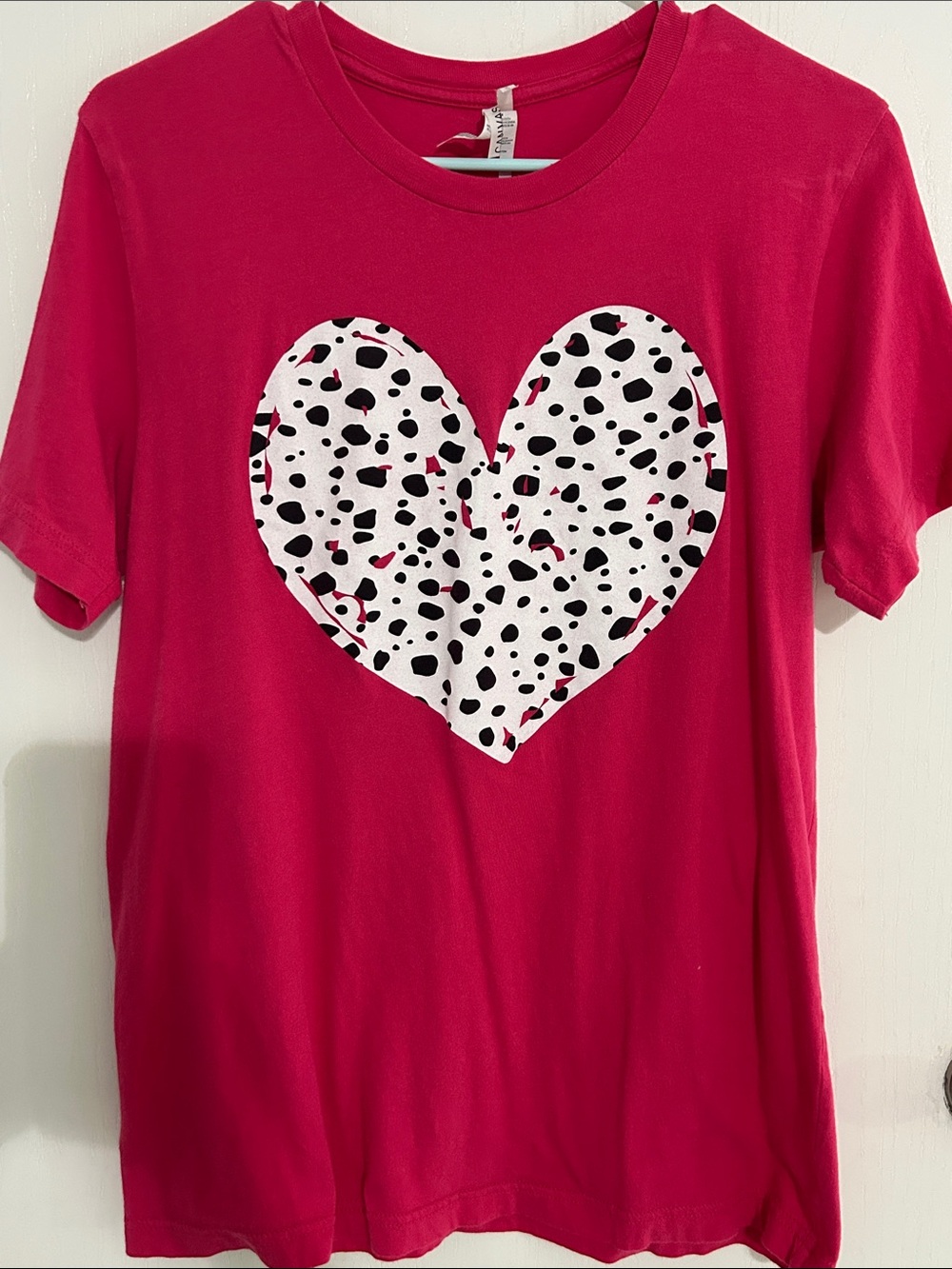 Bella Canvas Hot Pink Short Sleeve Tee with White Dalmatian Heart